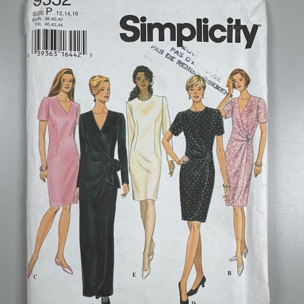 Simplicity 9352 FF Uncut Dress Jewel ns V Neckline wrap or darted fronts. Special Occasion sewing Pattern long short size 12-16 bust 34”-38”