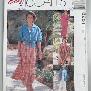 May include: A vintage McCall's sewing pattern package featuring a woman in a blue shirt and plaid skirt. The package includes images of different outfits and the text "Easy McCall's" and "Non-Stop Classics".