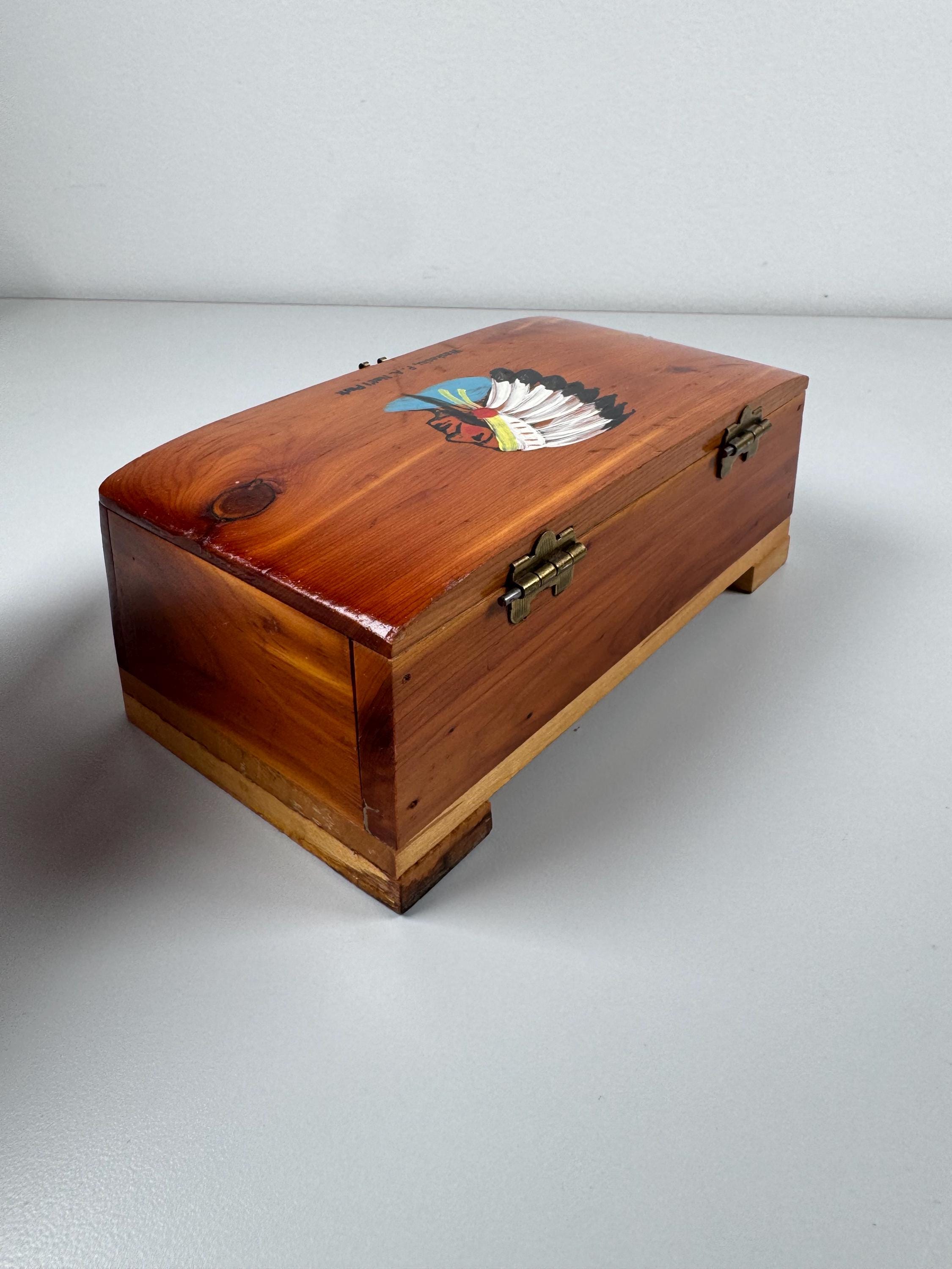 Vintage 1950 Cedar Wood Souvenir Treasure Box 6.5” X 3.5” X