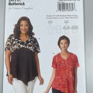Butterick B6187 FF non coupé Tailles XS-XL Beaux hauts de tuniques à enfiler. Créez vos propres modèles de placement. Ourlets sympas au choix. Patron de couture.