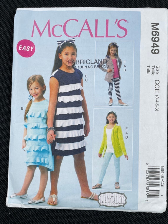 Mccalls 6949 FF Uncut Children Girls Cardigan, Dresses, Belt, Leggings and  Headband Pattern. Sizes 3-4-5-6. Versatile Set. 