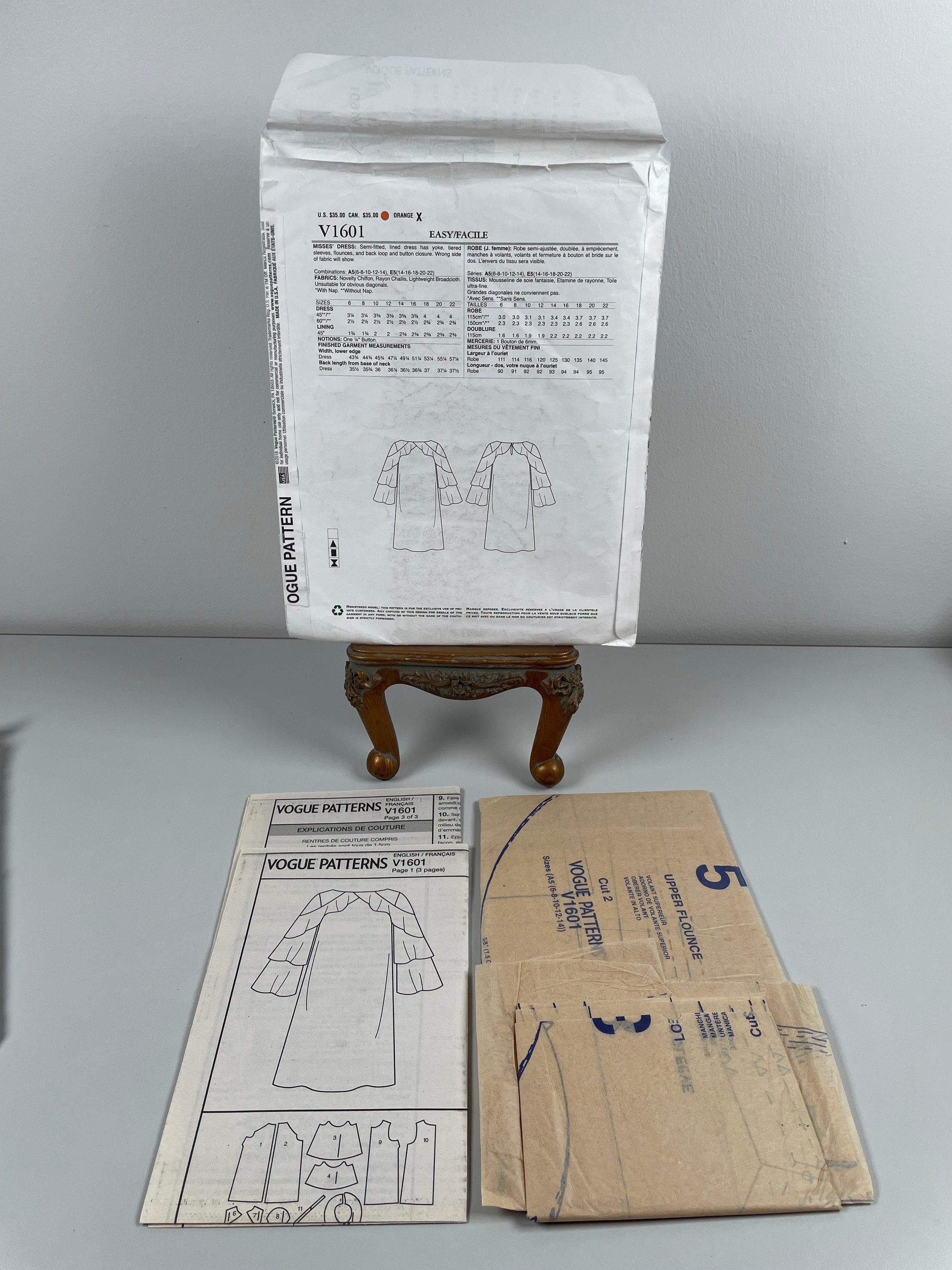 Vogue V1601 FF Easy Sew Uncut. Lovely Dress or Tunic. Semi