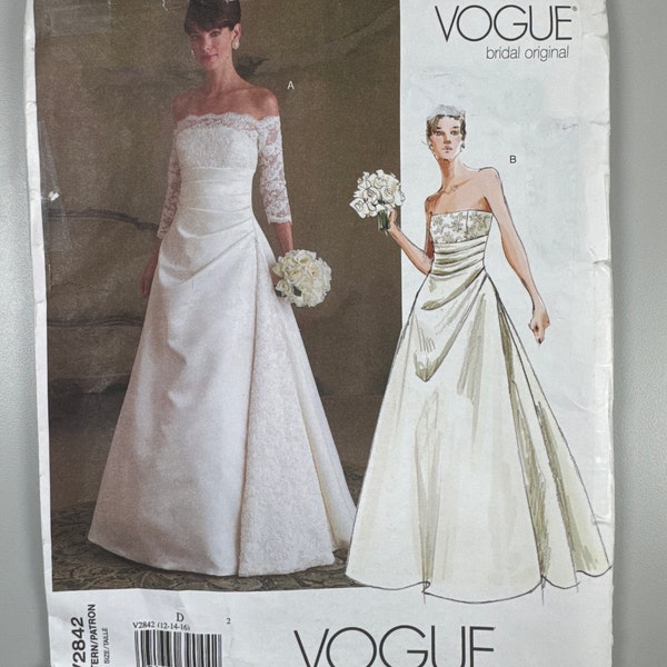 Vogue V2842 FF Uncut Lined Dress Bride Dress Grad Dress Formal Dress size 12-14-16 bust 34”-38”