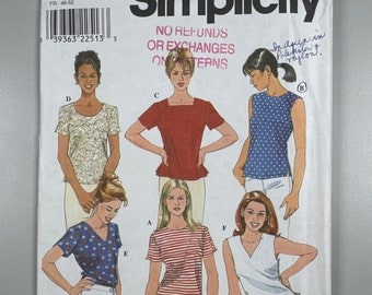 Simplicity 8523 FF Uncut Pullover Tops with multi neck variations. Sleeve variations. Sides slits. Size 20 to 24 bust 42” to 46 “