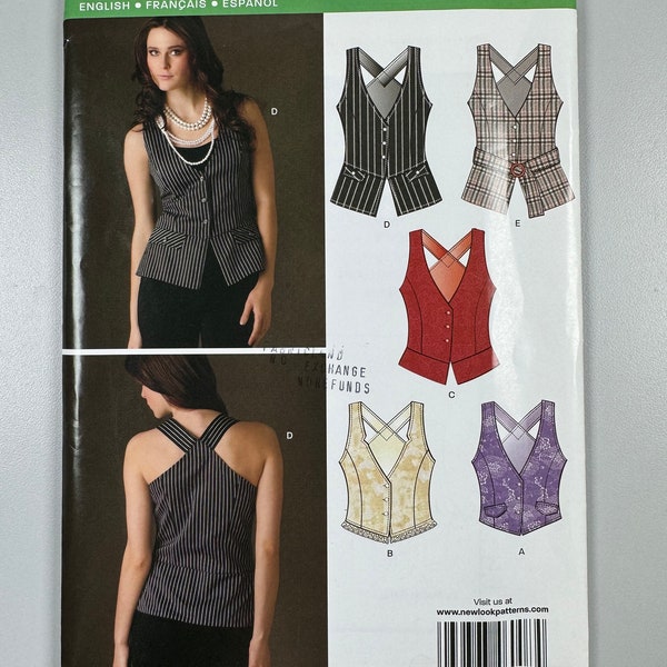 New Look 6008 FF Uncut Sexy Vests Tops size 4-16 bust 30”-42” formal corporate fitted learn to sewing pattern Simplicity 6008 Costume Formal