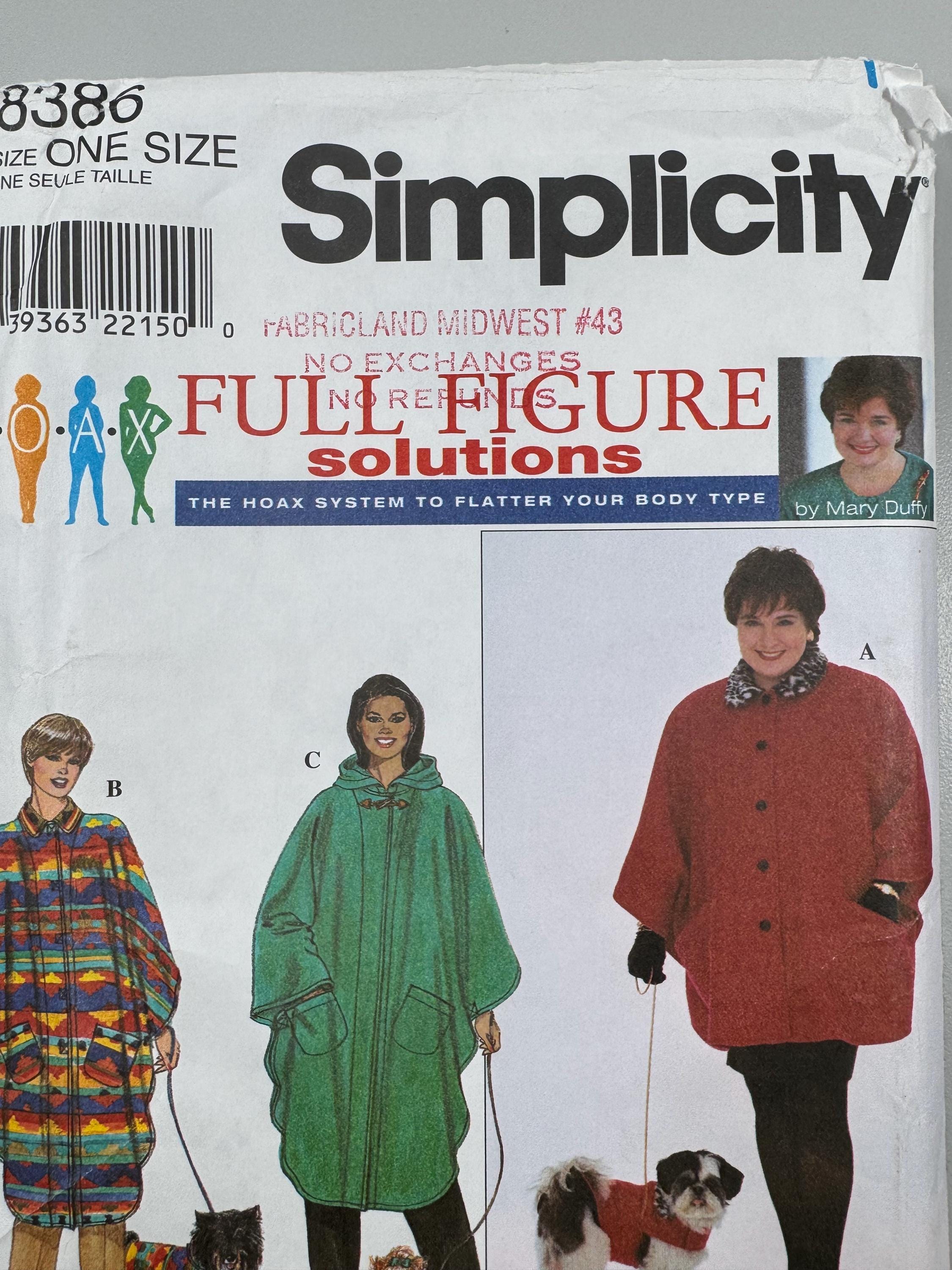 Simplicity 8386 Sewing Pattern: Cape, Coat, Jacket, Dog Cape - One Size ...