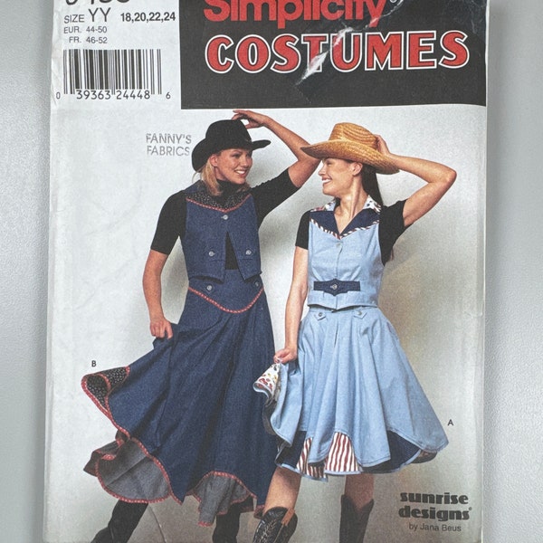 Simplicity 9438 FF Uncut Line Dancing Skirt in 2 lengths and Vest size 18-24 Calgary Stampede Country Western Wear Costume Sewing Pattern
