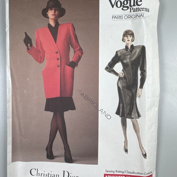 Vogue 1948 FF Uncut Christian Dior Original Size 12 Dress and Jacket. 1987 Classic designer Wardrobe. Formal to Corporate. Custom Clothing.