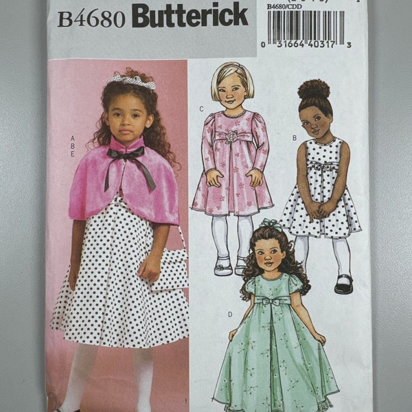 Butterick B4680 FF Uncut Children’s Girls Caplet Dresses Bag Formal Special Occasions gowns size 2-5 chest 21”-24” Easy Vintage Gown pattern