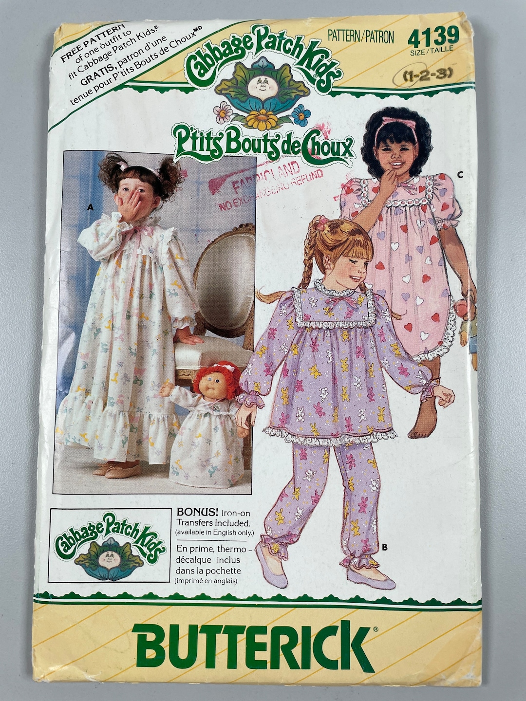 Butterick 4139 Cabbage Patch Night-gown Pyjamas for Toddlers and Doll ...