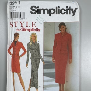 Chaqueta ajustada Simplicity 8954 FF con cuello chal sin cortes y faldas, talla 8-18, busto 31.5"-40". Traje tipo Chanel. De formal a informal. Patrón de costura.