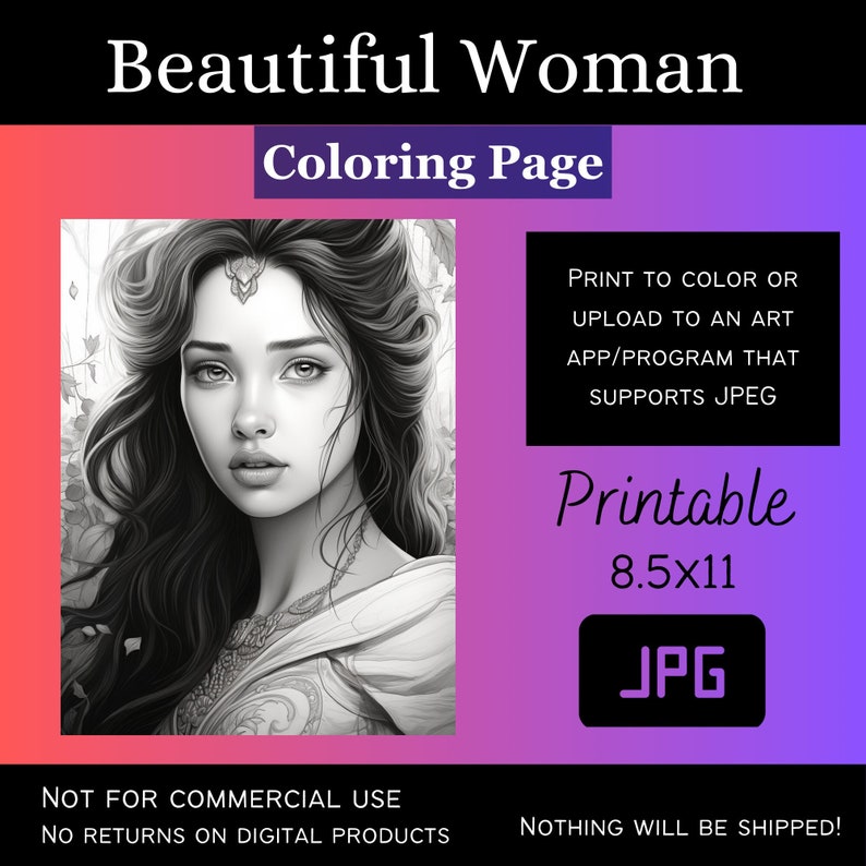 Printable Adult Coloring Page Beautiful Woman Portrait Coloring Page