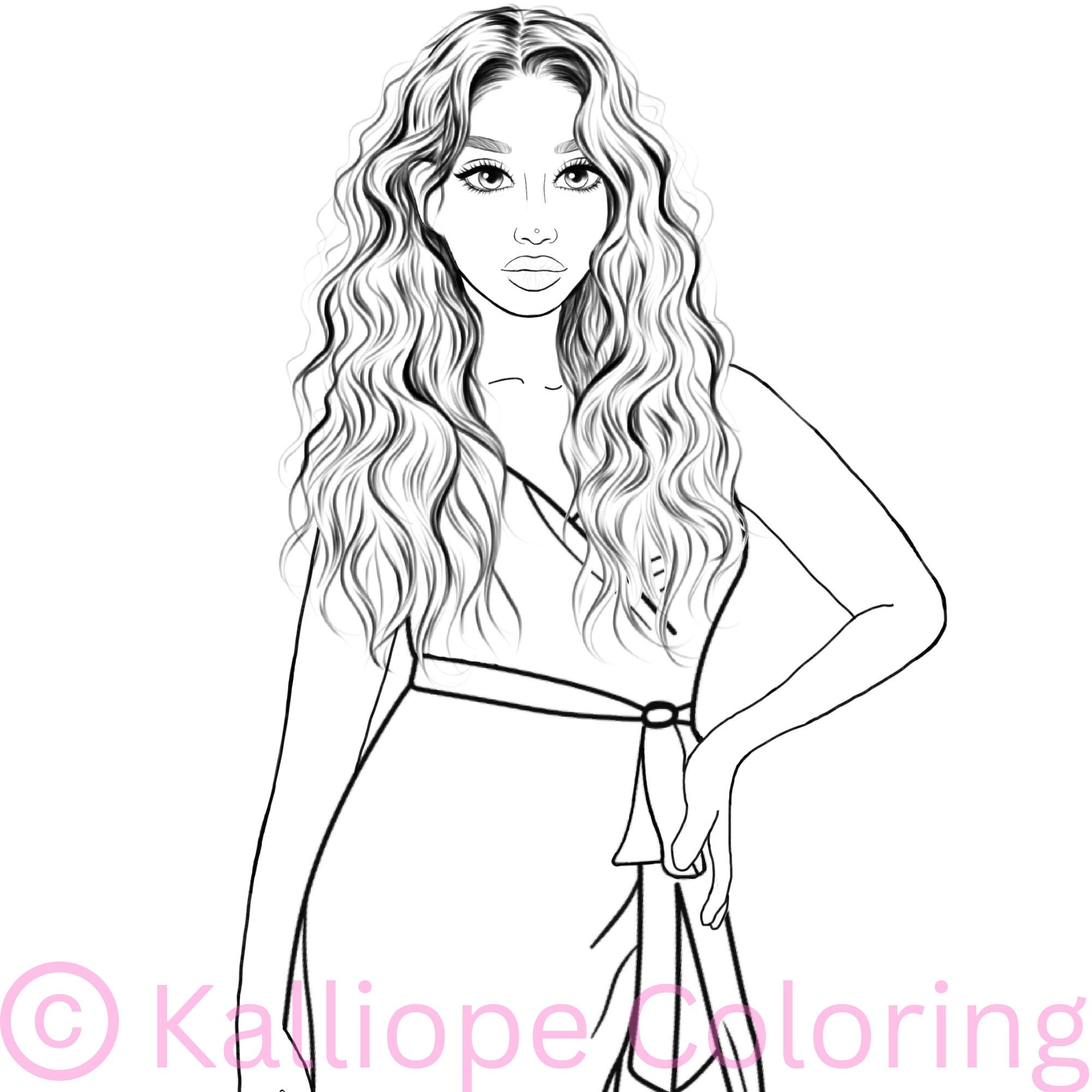 Adult Coloring Pages Printable, Beautiful Fashion Girl Coloring Page