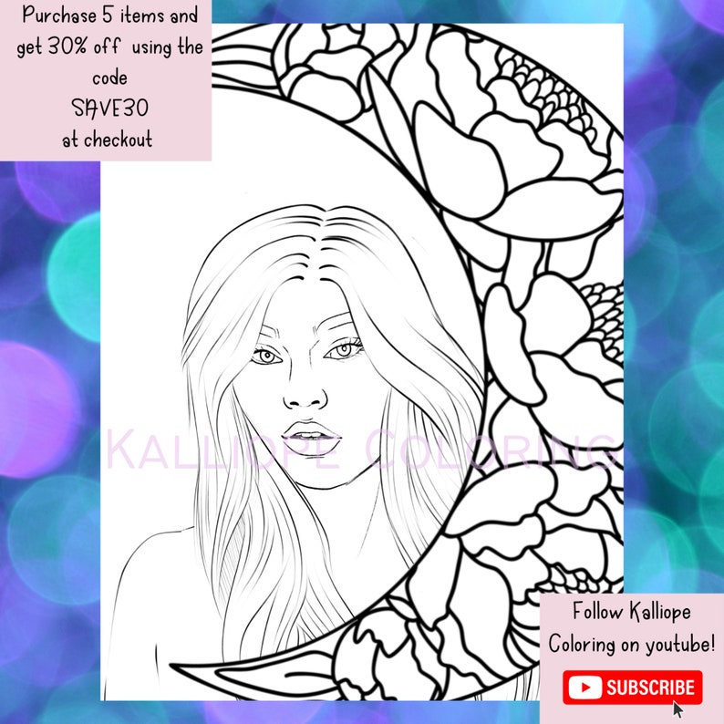 Adult Coloring Pages, Woman Coloring Page, Fantasy Coloring Page