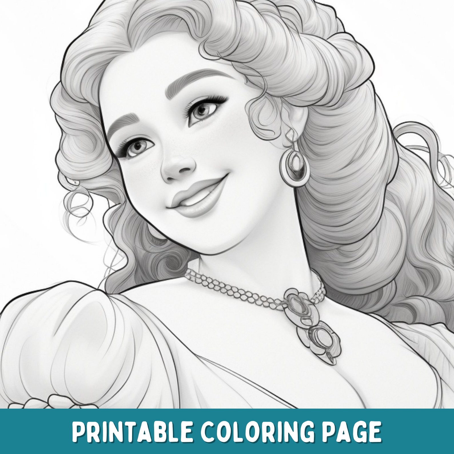 Printable Adult Coloring Page Beautiful Woman Portrait - Etsy