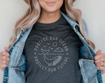 Protect Our Ocean, Protect Our Future Graphic Tee, No More Plastic, Save the Whales, Love the Earth Bella Canvas