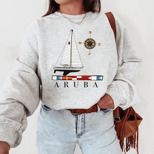 Vintage Style Sailing Sweatshirt, Nautical Flags and Compass, Sailing Crewneck, Gift for Sailor