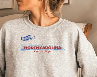 North Carolina License Plate Sweatshirt, Geeky Tarheel Crewneck, Retro First In Flight State Pullover, Vintage Geography Gift