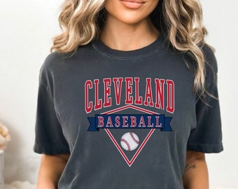 Camiseta de béisbol de Cleveland, colores cómodos de Cleveland, camiseta de estilo vintage de gran tamaño