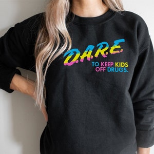 90s D.A.R.E. Sweatshirt, Retro Neon Creweck, Throwback Design
