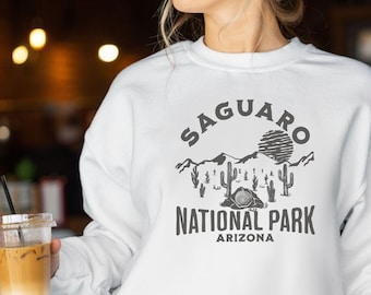 Saguaro National Park Crewneck, Western Style Sweatshirt, Cactus and Mountain Design, Arizona Gift