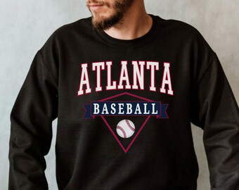 Atlanta Baseball Crewneck, Atlanta Sweatshirt, Vintage Style Atlanta  Pullover Sweater