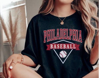 Camiseta de béisbol de Filadelfia, colores cómodos de Filadelfia, camiseta extragrande estilo vintage para el día del juego