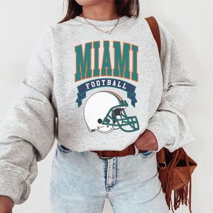 Cuello redondo de fútbol de Miami, sudadera vintage, jersey del día del juego, equipo de fútbol estilo Dolphins de los años 90