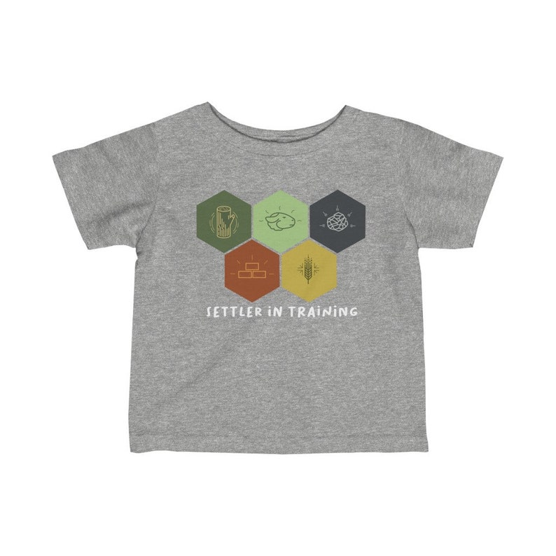 Settler in training, Catan t shirt, Catan Resource Hexes, Baby Board Gamer, Infant Fine Jersey Tee image 4