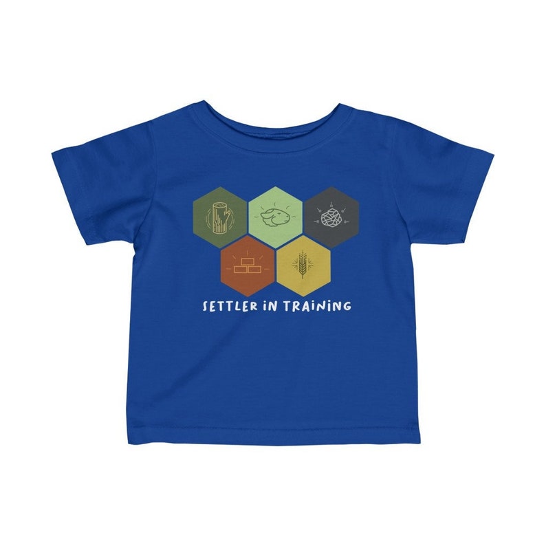 Settler in training, Catan t shirt, Catan Resource Hexes, Baby Board Gamer, Infant Fine Jersey Tee image 2