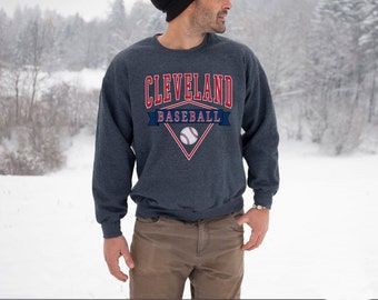 Cuello redondo de béisbol de Cleveland, sudadera de Cleveland, suéter de estilo vintage de Cleveland