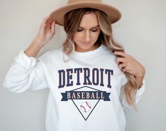 Detroit Baseball Crewneck, Detroit Sweatshirt, Vintage Style Detroit Pullover Sweater