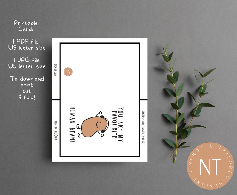You Are My Favorite Human Bean , Printable Greeting Card, Instant ...