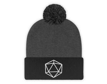 D20 Pom Pom Beanie, Dungeons and Dragons Hat, DnD Winter Hat