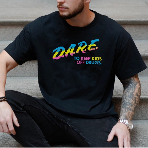 Neon DARE T-Shirt, Retro 90er Jahre Grafik, D.A.R.E. Um Kinder von Drogen fernzuhalten