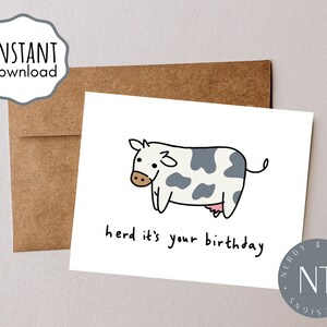 Herd Its Your Birthday, Printable Greeting Card, Instant Download 7x5 in card for Just Because, Cute Card to Download