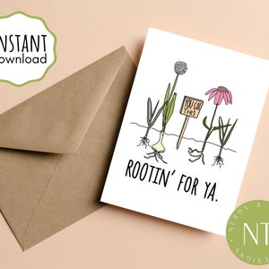 Rootin For Yah, Plant Lover, Printable Greeting Card, Instant Download 7x5, Cute Card to Download