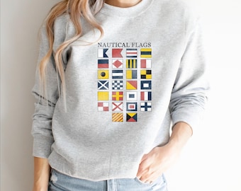 Vintage Nautical Flags Sweatshirt, Alphabet Flag Pullover, Gift for Sailors, Sailing Crewneck