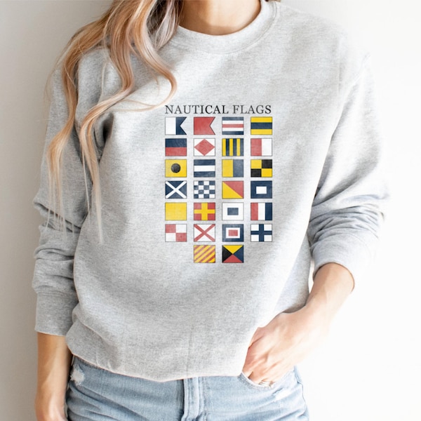 vintage Nautical Flags Sweatshirt, Alphabet Flag Pullover, Cadeau pour les marins, Sailing Crewneck