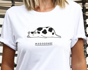 Cow Moody Shirt, Cranky Cow Shirt, T Shirt with a Pun, Punny Tee,  Funny Minimalism Shirt