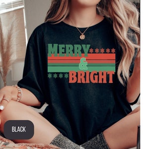 Merry and Bright Comfort Colors Graphic Tee,  Retro Vintage Vibes