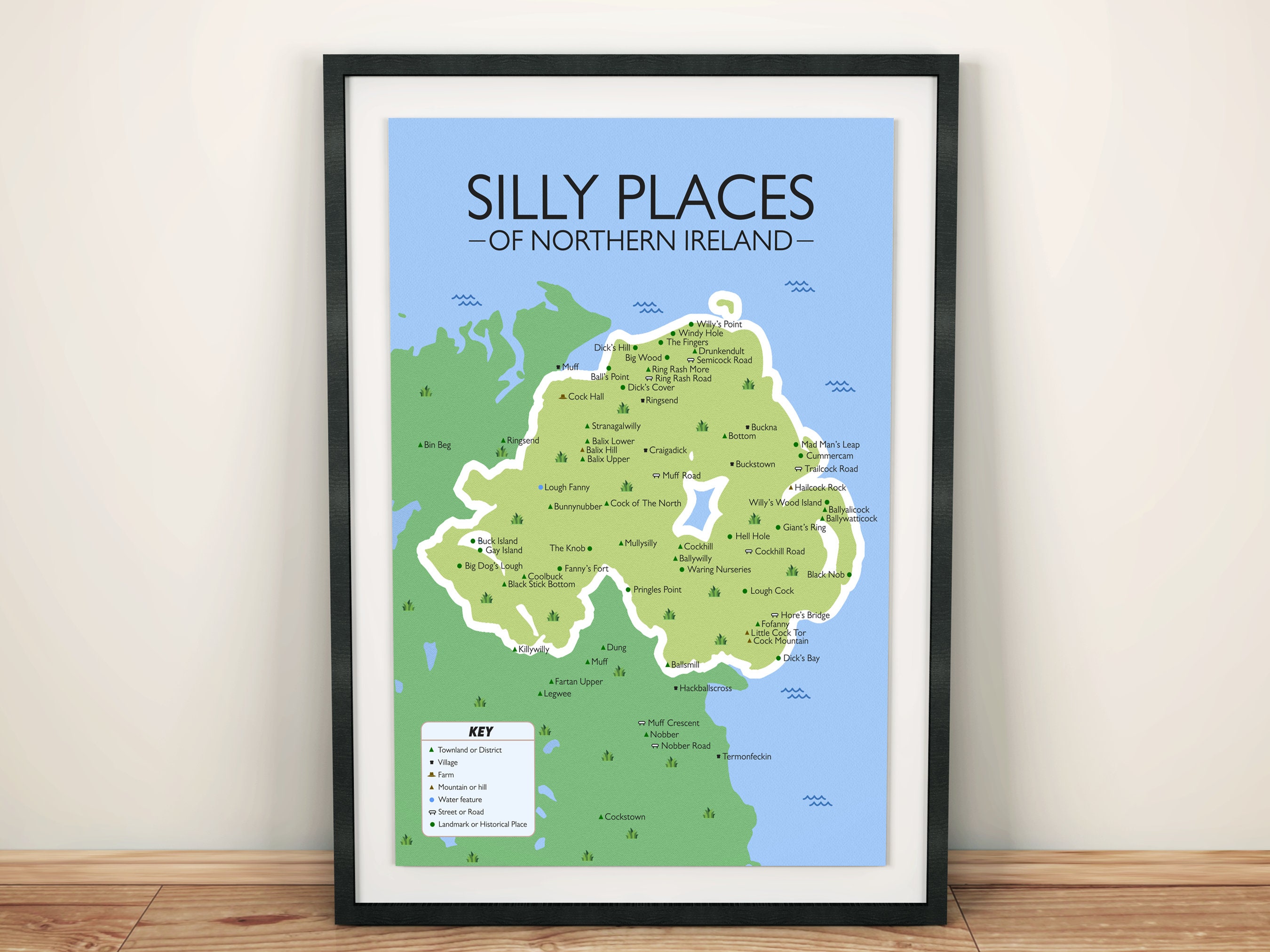 Silly Places of Northern Ireland Poster Wall Art Print, Northern Irish Craic, Housewarming Gift