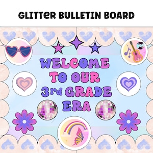 Glitter tijdperk prikbordkit | Terug naar schoolprikbord | Retro hippe klas decor