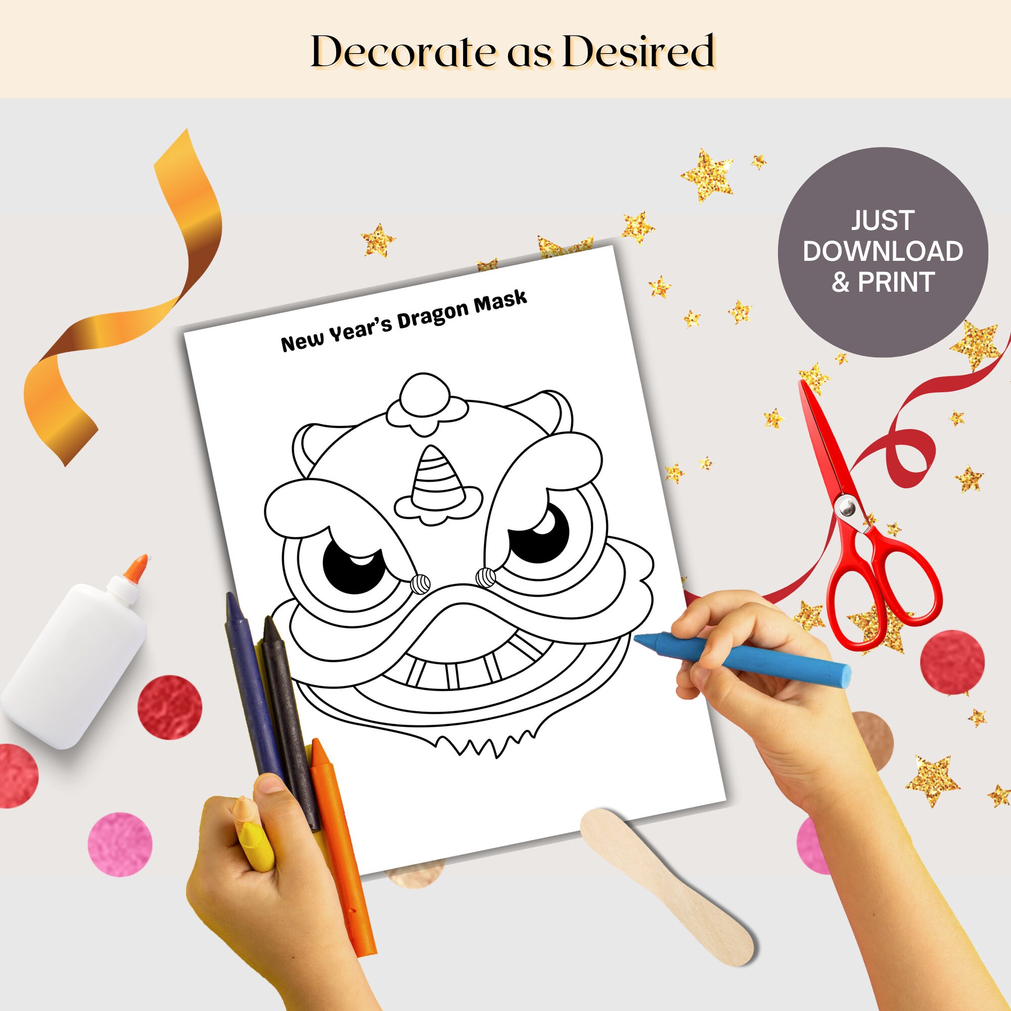 Lunar New Year Dragon Masks Printable Chinese Zodiac Paper Masks Lunar ...