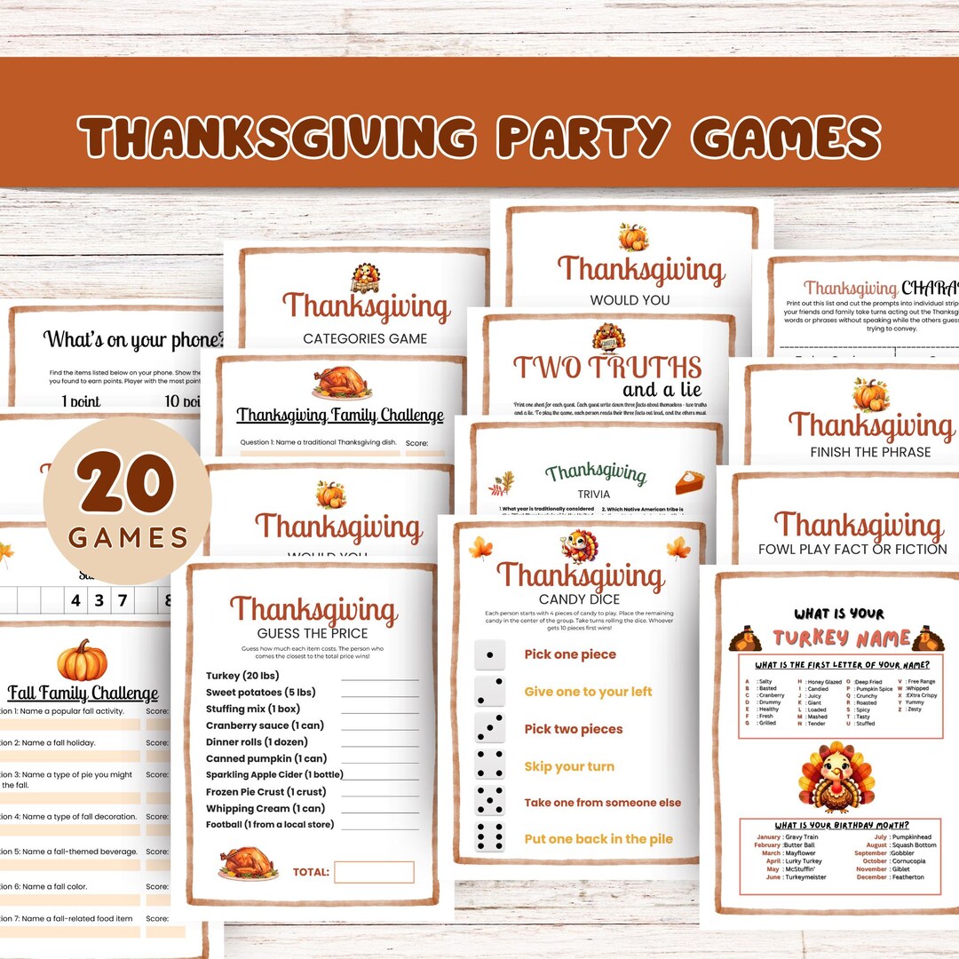 Thanksgiving Party Games - Fun Family Activities - Printable Games for ...