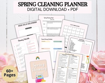 Lenteschoonmaakplanner - Declutter Planner - Afdrukbare PDF-schoonmaakchecklists, uitdagingen, klusjesgrafieken, onderhoudslogboek voor thuis