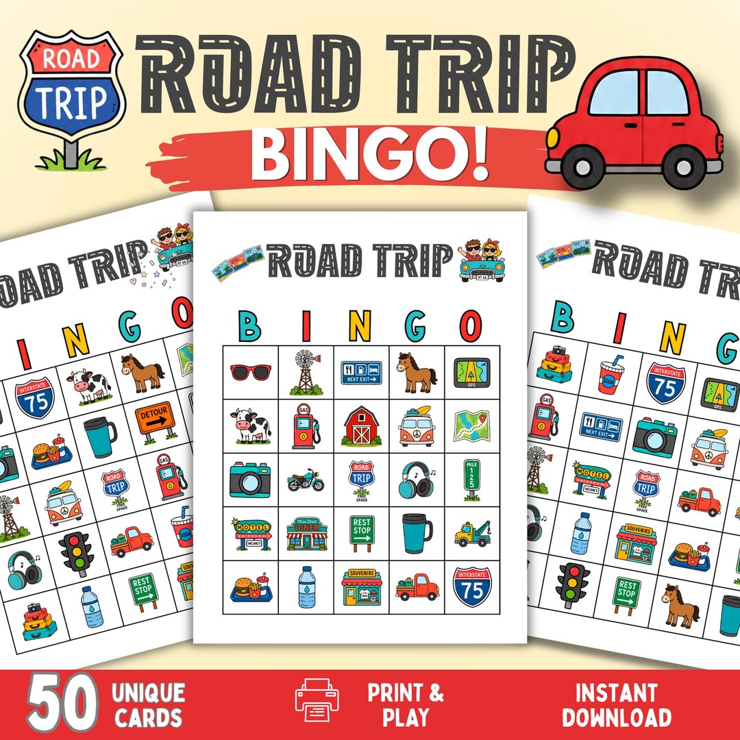 Road Trip Bingo Printable Game | Travel Bingo for Kids | Family ...