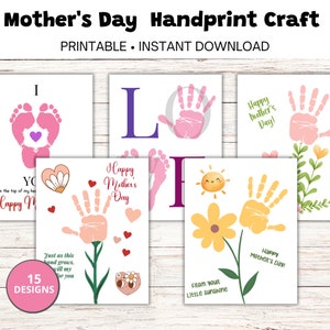 Mother&#39;s Day Hand-print Art Bundle, Mother&#39;s Day Preschool Crafts, Holiday Craft for Kids, Mom Keepsake Gift, Footprint Craft