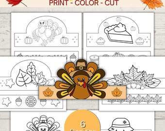 Thanksgiving Paper Crown Activity For Kids, Turkey DIY Printable Hat, Fall Season Craft, Autumn Themed Fun For Preschool and Kindergarten