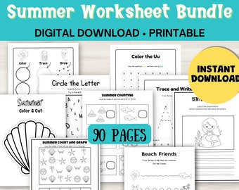 Summer Preschool Worksheets | Pre-K Activities | Kindergarten Learning Bundle | Activity Worksheets | Kindergarten Readiness